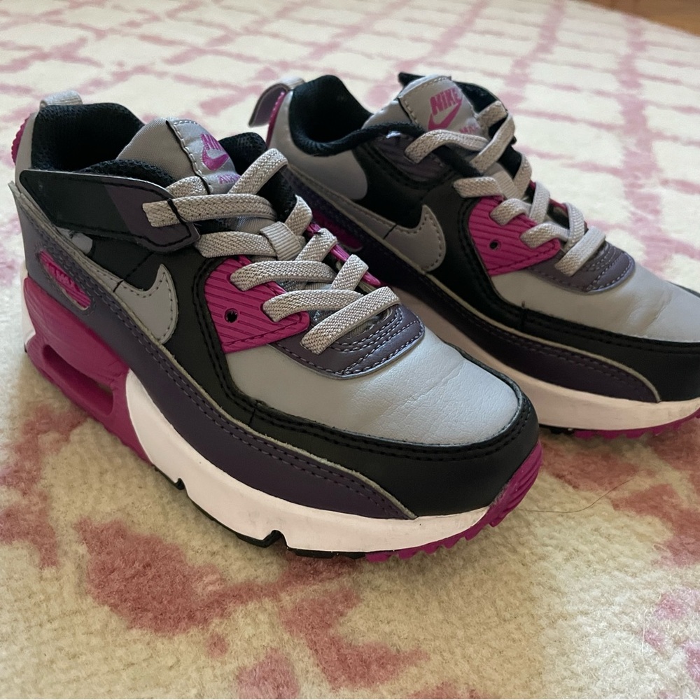 Nike Kids Air Max 90 Sneakers – Size 11C Purple, Gray, White, & Black